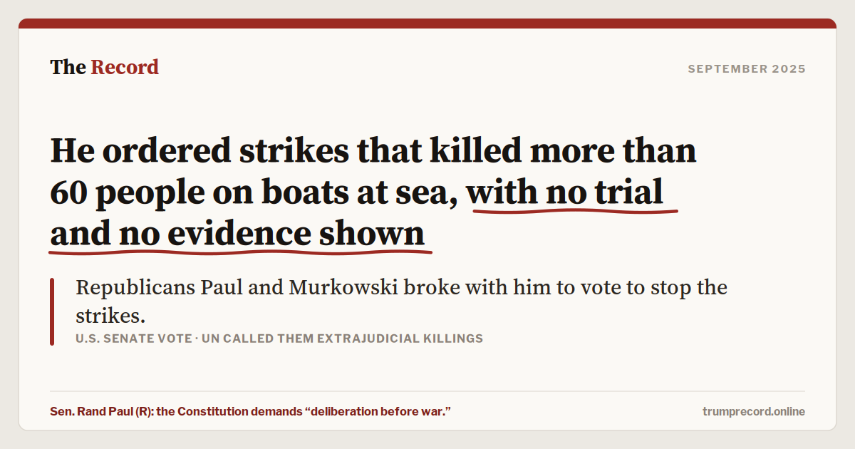 He ordered strikes that killed more than 60 people on boats at sea, with no trial and no evidence shown.