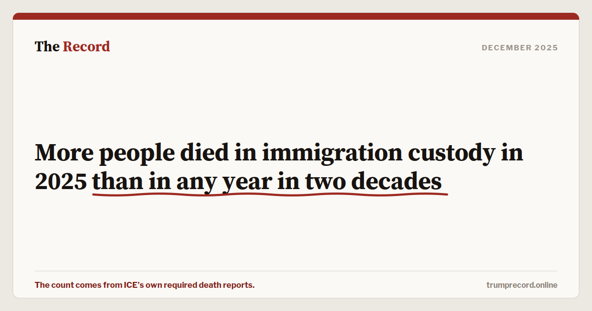 More people died in immigration custody in 2025 than in any year in two decades.