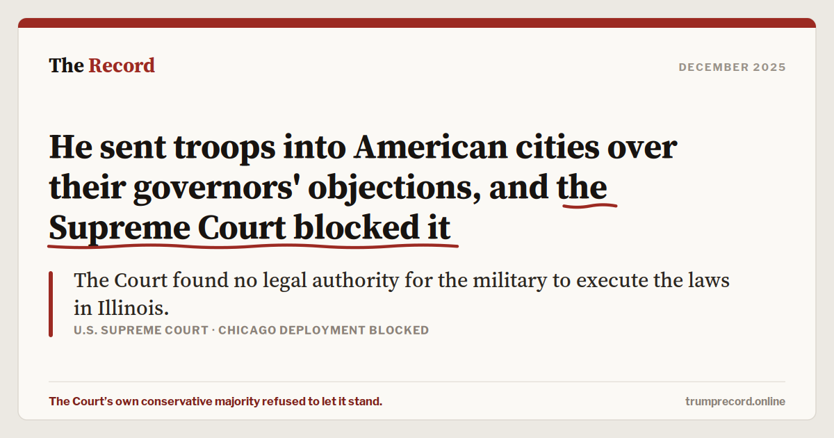 He sent troops into American cities over their governors' objections, and the Supreme Court blocked it.